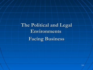 The Political and Legal
    Environments
   Facing Business



                          3-1
 