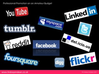 Professional Promotion on an Amateur Budget




www.lindsayendean.co.uk                        © Lindsay Endean 2011
 