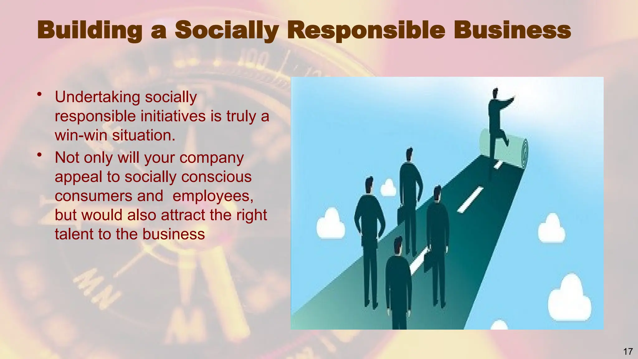 Building a Socially Responsible Business
• Undertaking socially
responsible initiatives is truly a
win-win situation.
• Not only will your company
appeal to socially conscious
consumers and employees,
but would also attract the right
talent to the business
17
 