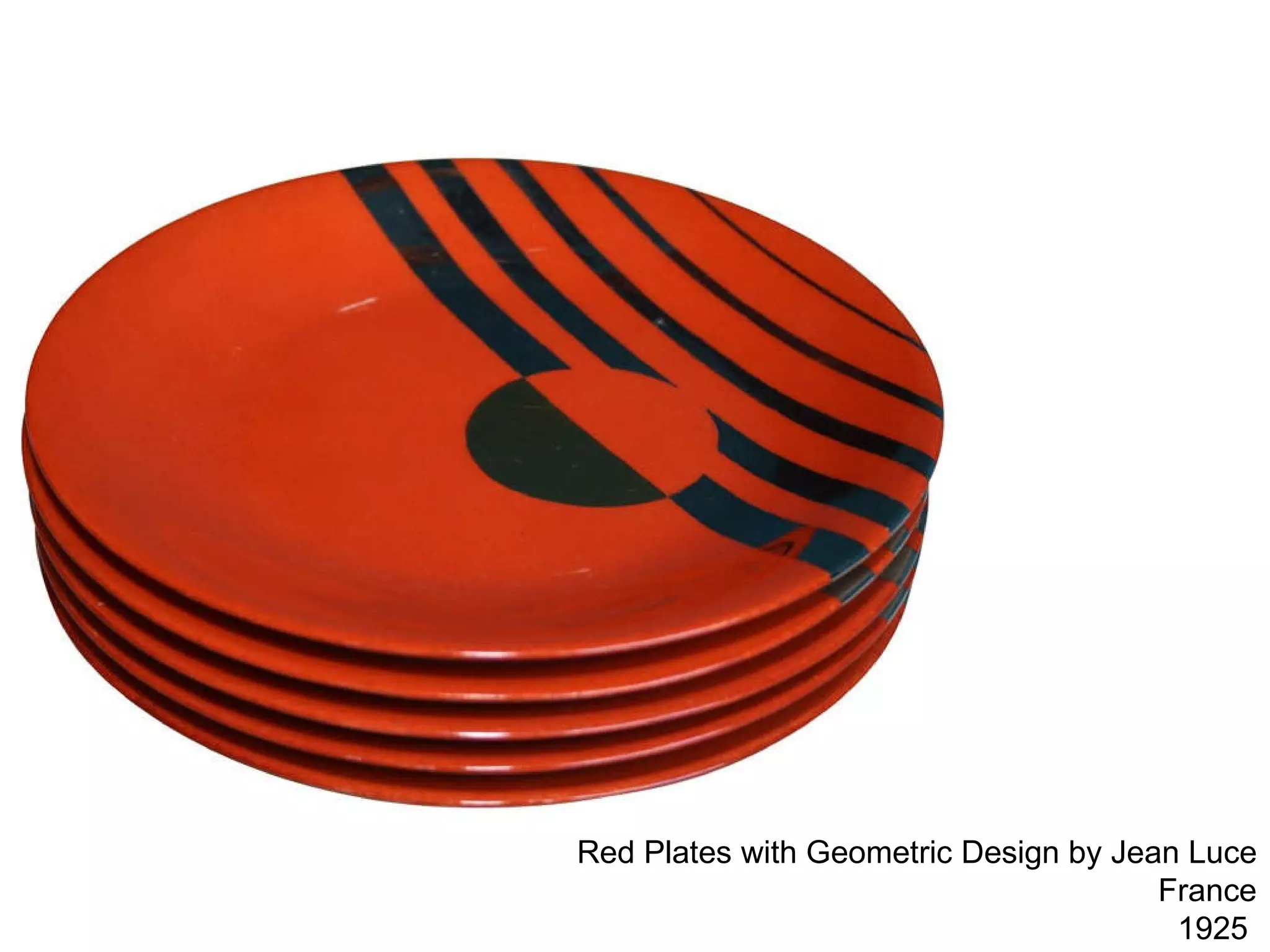 Red Plates with Geometric Design by Jean Luce France 1925  
