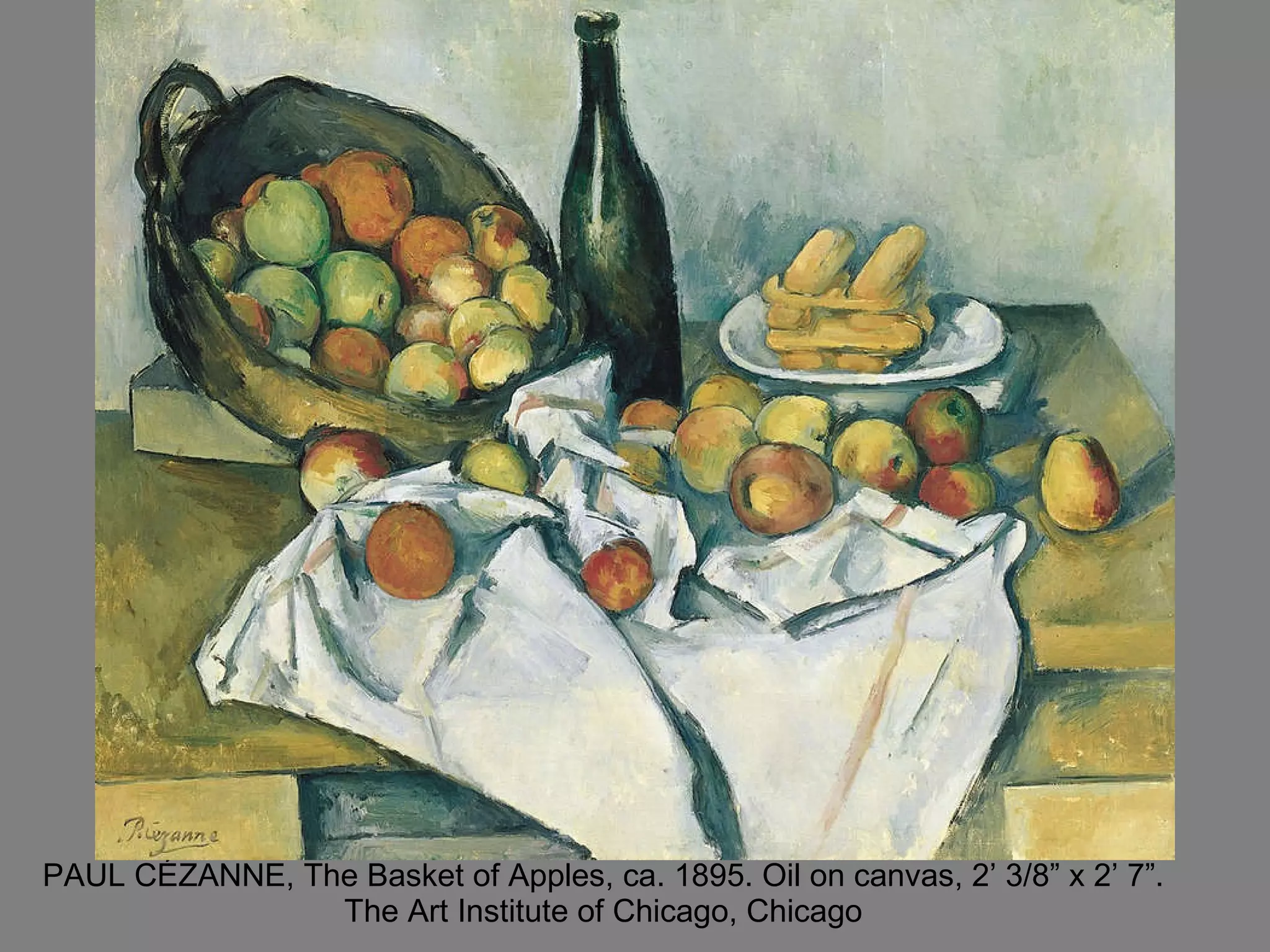PAUL CÉZANNE, The Basket of Apples, ca. 1895. Oil on canvas, 2’ 3/8” x 2’ 7”. The Art Institute of Chicago, Chicago 