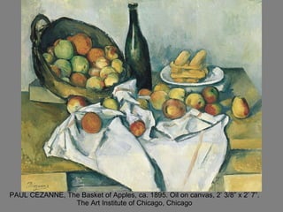 PAUL CÉZANNE, The Basket of Apples, ca. 1895. Oil on canvas, 2’ 3/8” x 2’ 7”. The Art Institute of Chicago, Chicago 