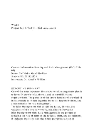 Summary Risk Assessment Report Part I – JSDG