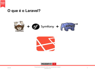 O que é o Laravel?
4/2/16	
Presenta.on	licenced	under	non-commercial	crea.ve	
commons	3.0	
3	
 