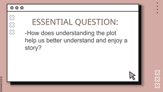 SLIDESMANIA.
ESSENTIAL QUESTION:
-How does understanding the plot
help us better understand and enjoy a
story?
 