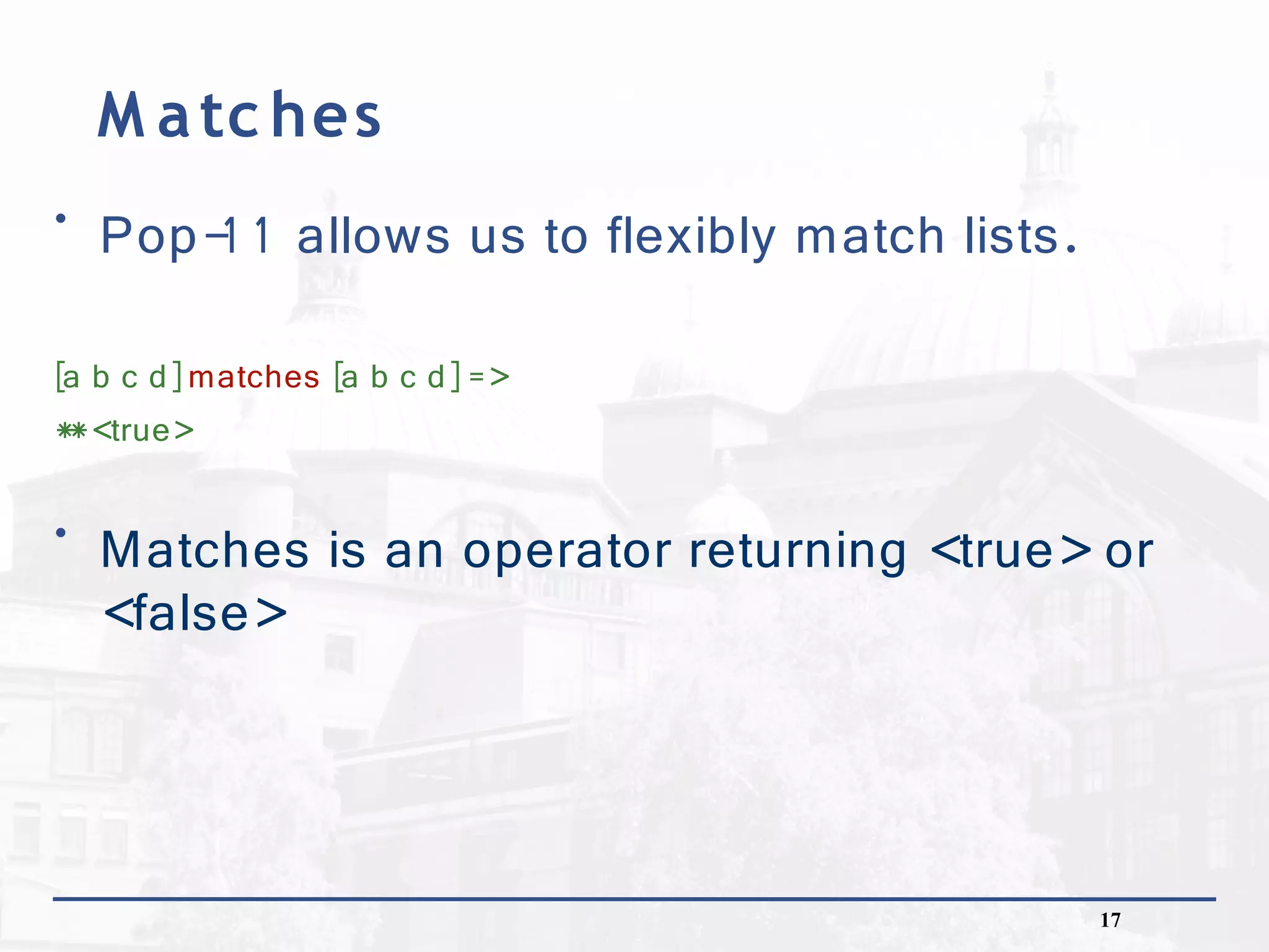 Conditionals, basic list manipulation and pattern matching