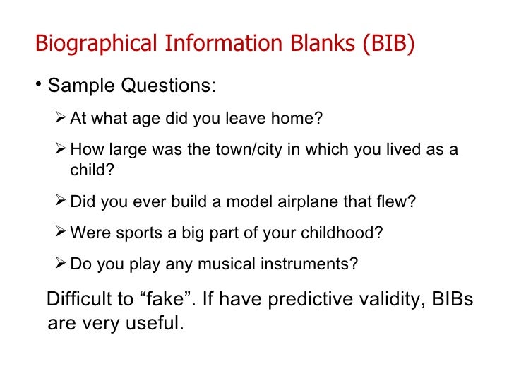 recruiting 101 example of biographical data