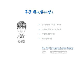 ???
??? ??? ???? ???
??????? ?? ????
??????? MBA
????? ??
Ryan Kim | Convergence Business Designer
Facebook. https://www.facebook.com/keyassist
E-mail. youngwung.kim@gmail.com
Web. http://keyassist.tistory.com
?? ???.??????
 