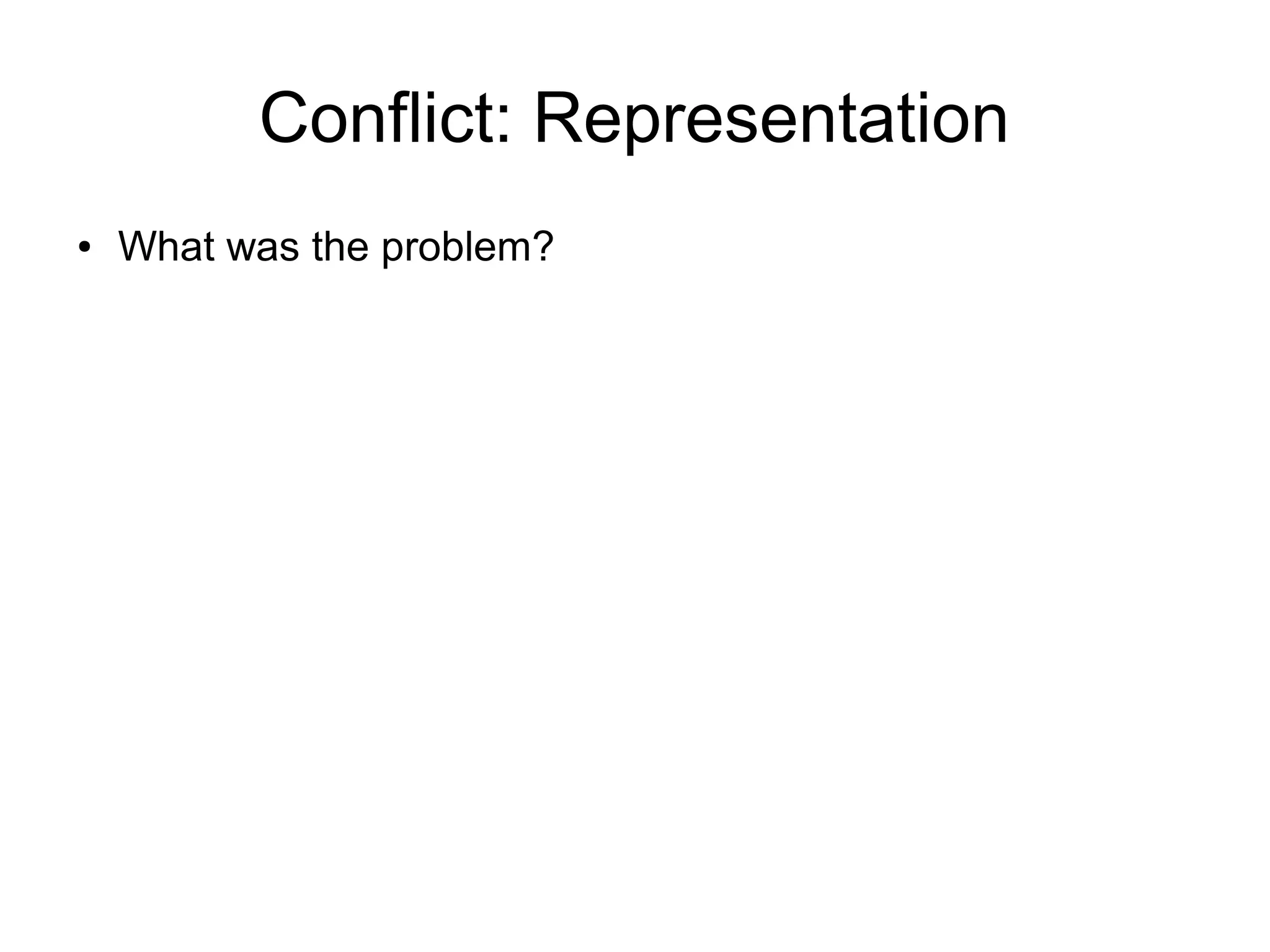 Conflict: Representation
● What was the problem?
 