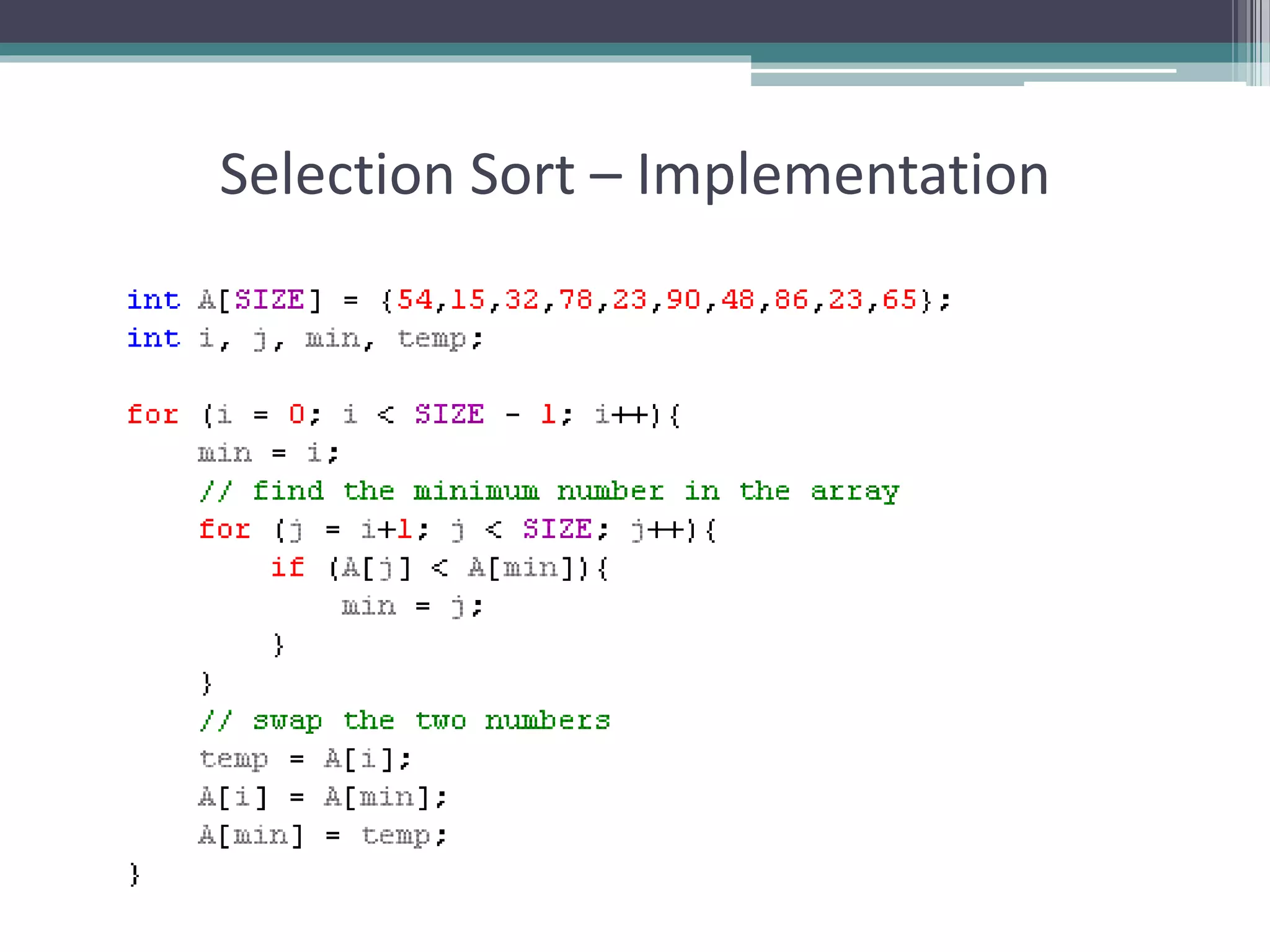 Selection Sort – Implementation
 