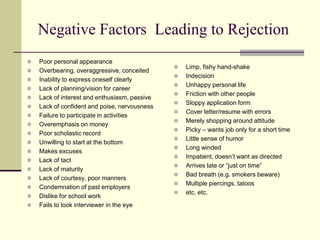 Negative Factors Leading to Rejection
   Poor personal appearance
                                                  Limp...