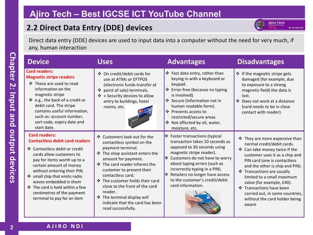 IGCSE ICT - Input and Output Devices - Direct Data Entry (DDE) Devices ...