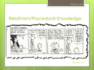 14       February 1, 2012




Relativism/Procedural Knowledge




                            (Rapaport, 2011)
 