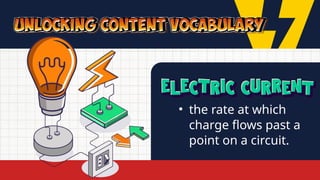 • the rate at which
charge flows past a
point on a circuit.
 