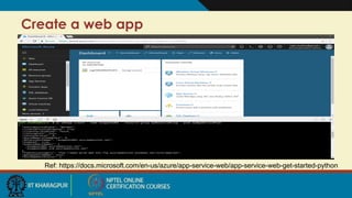 Create a web app
Ref: https://docs.microsoft.com/en-us/azure/app-service-web/app-service-web-get-started-python
 