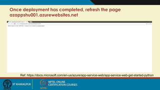 Once deployment has completed, refresh the page
azappshu001.azurewebsites.net
Ref: https://docs.microsoft.com/en-us/azure/app-service-web/app-service-web-get-started-python
 