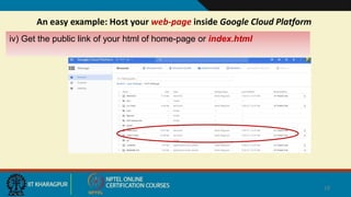 An easy example: Host your web-page inside Google Cloud Platform
19
iv) Get the public link of your html of home-page or index.html
 