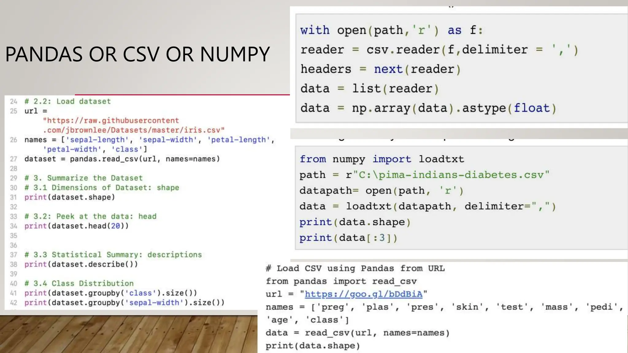 PANDAS OR CSV OR NUMPY
 