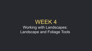Working with Landscapes:
Landscape and Foliage Tools
WEEK 4
 