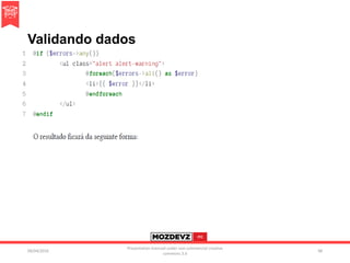 Validando dados
09/04/2016
Presentation licenced under non-commercial creative
commons 3.0
98
 