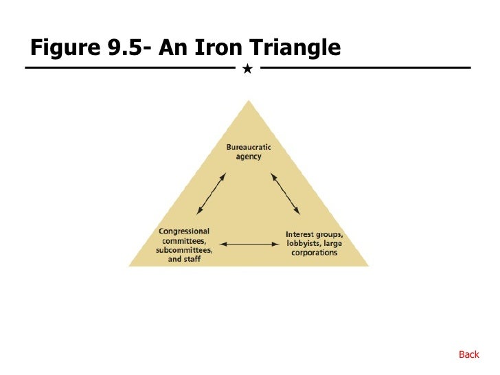an introduction to the iron triangle a subgovernment in the united states The iron triangle, sometimes called a subgovernment, consists of interest groups, members of congressional subcommittees, and agency bureaucrats who really governs the united states many political analysts believe policy is set by the participants in the iron triangle rather than elected officials. an introduction to the iron triangle a subgovernment in the united states The iron triangle, sometimes called a subgovernment, consists of interest groups, members of congressional subcommittees, and agency bureaucrats who really governs the united states many political analysts believe policy is set by the participants in the iron triangle rather than elected officials.