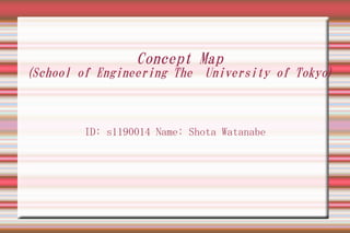 Concept Map

(School of Engineering The University of Tokyo)

ID: s1190014 Name: Shota Watanabe

 