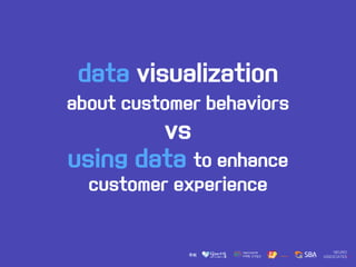 data visualization
about customer behaviors
vs
using data to enhance
customer experience
 