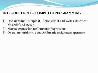 INTRODUCTION TO COMPUTER PROGRAMMING | PPT