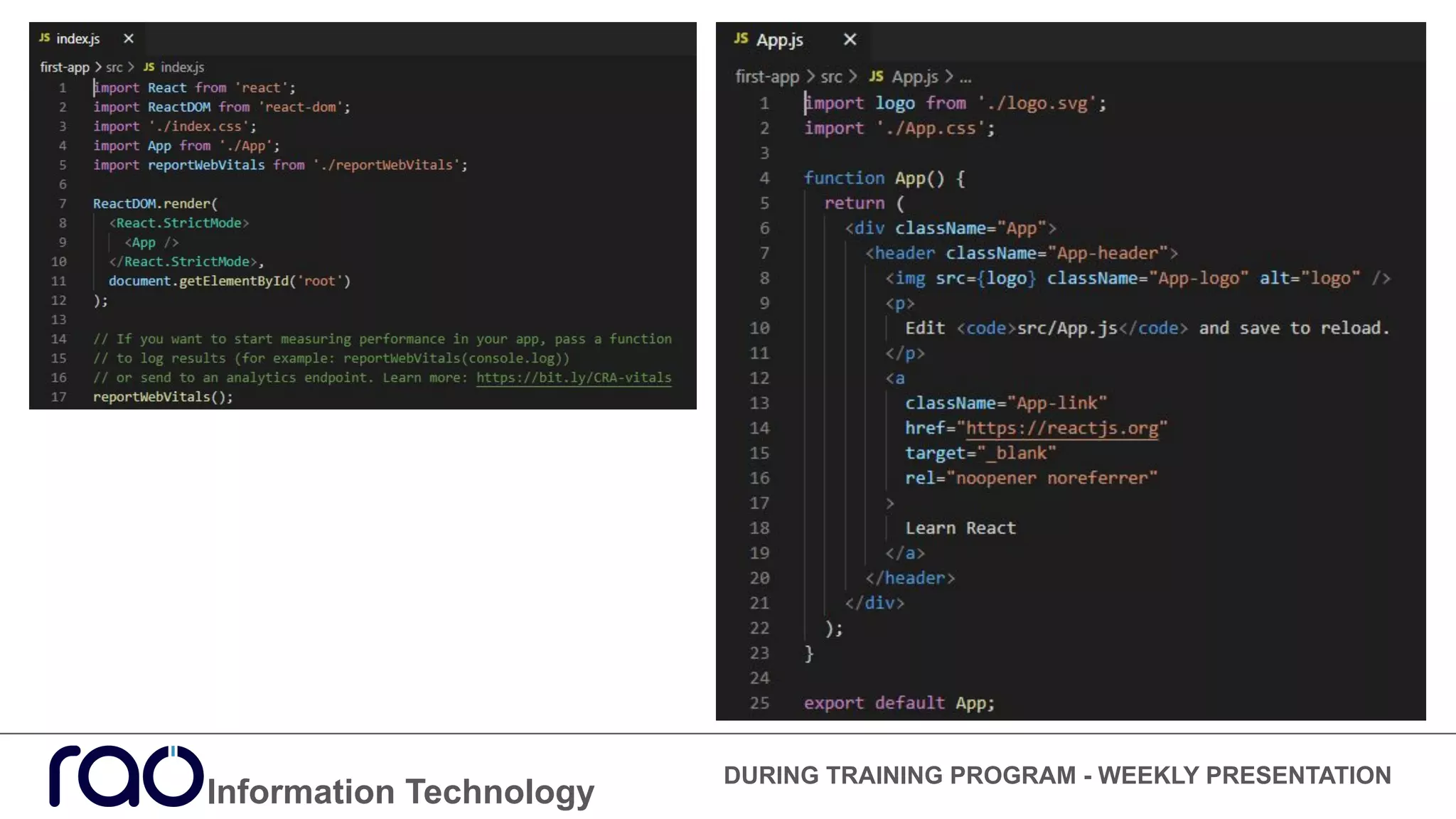 Information Technology
DURING TRAINING PROGRAM - WEEKLY PRESENTATION
 