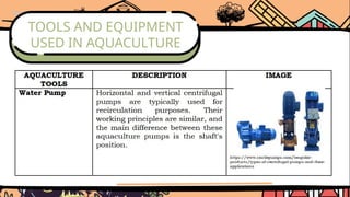 TOOLS AND EQUIPMENT
USED IN AQUACULTURE
 