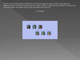 En dat was de week bij de familie Venus. Ik ben ook gek op deze familie, ze zijn gewoon allemaal erg tof. We zijn nog niet klaar met week 4. Nope, volgende keer hebben we weer een nieuwe familie, de familie Vrolijk. Zet je zonnebril maar vast op!Xx Marieke