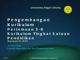 Pengembangan Kurikulum Pertemuan 5-8 Kurikulum Tingkat Satuan Pendidikan Supriyadi, Dr. M.Pd ,[object Object],[object Object],02/02/11 ©  2010 Universitas Negeri Jakarta  |  www.unj.ac.id  | 