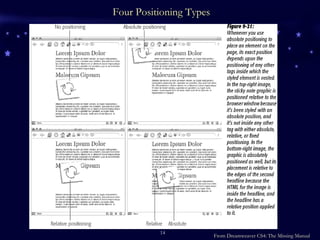 Four Positioning Types From Dreamweaver CS4: The Missing Manual 