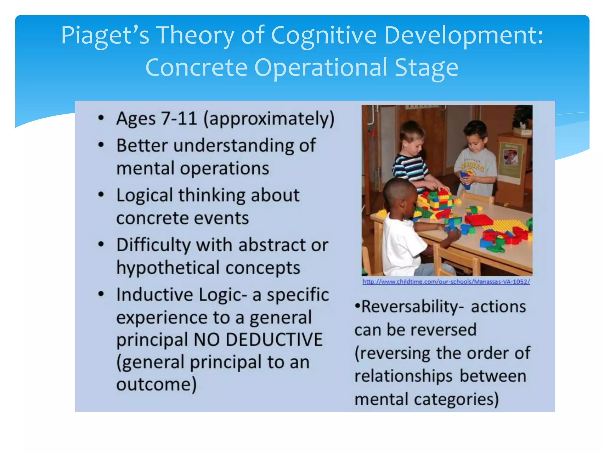 Piaget’s Theory of Cognitive Development:
Concrete Operational Stage
 