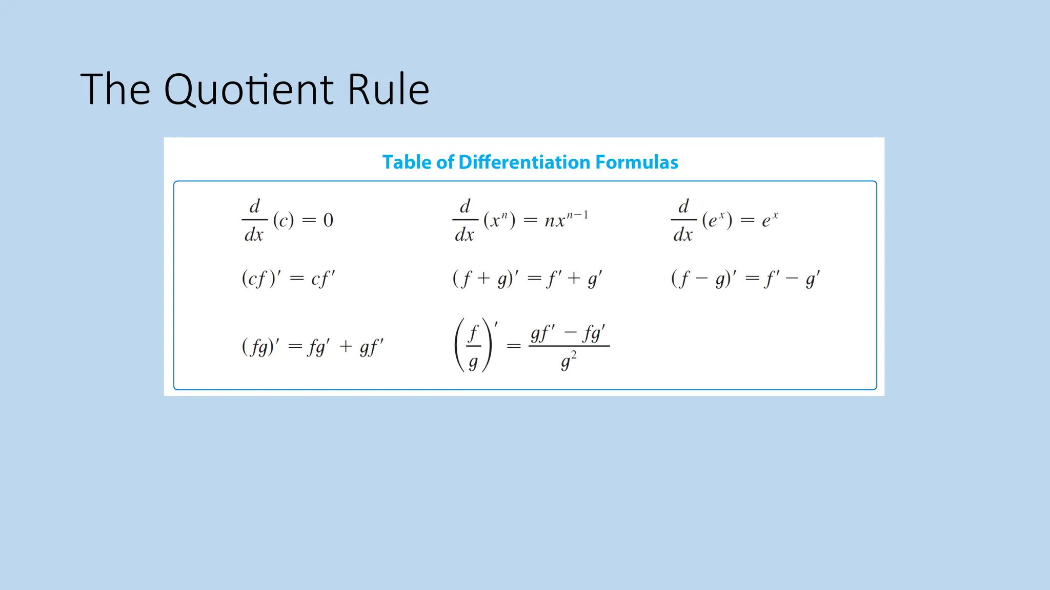 The Quotient Rule
 