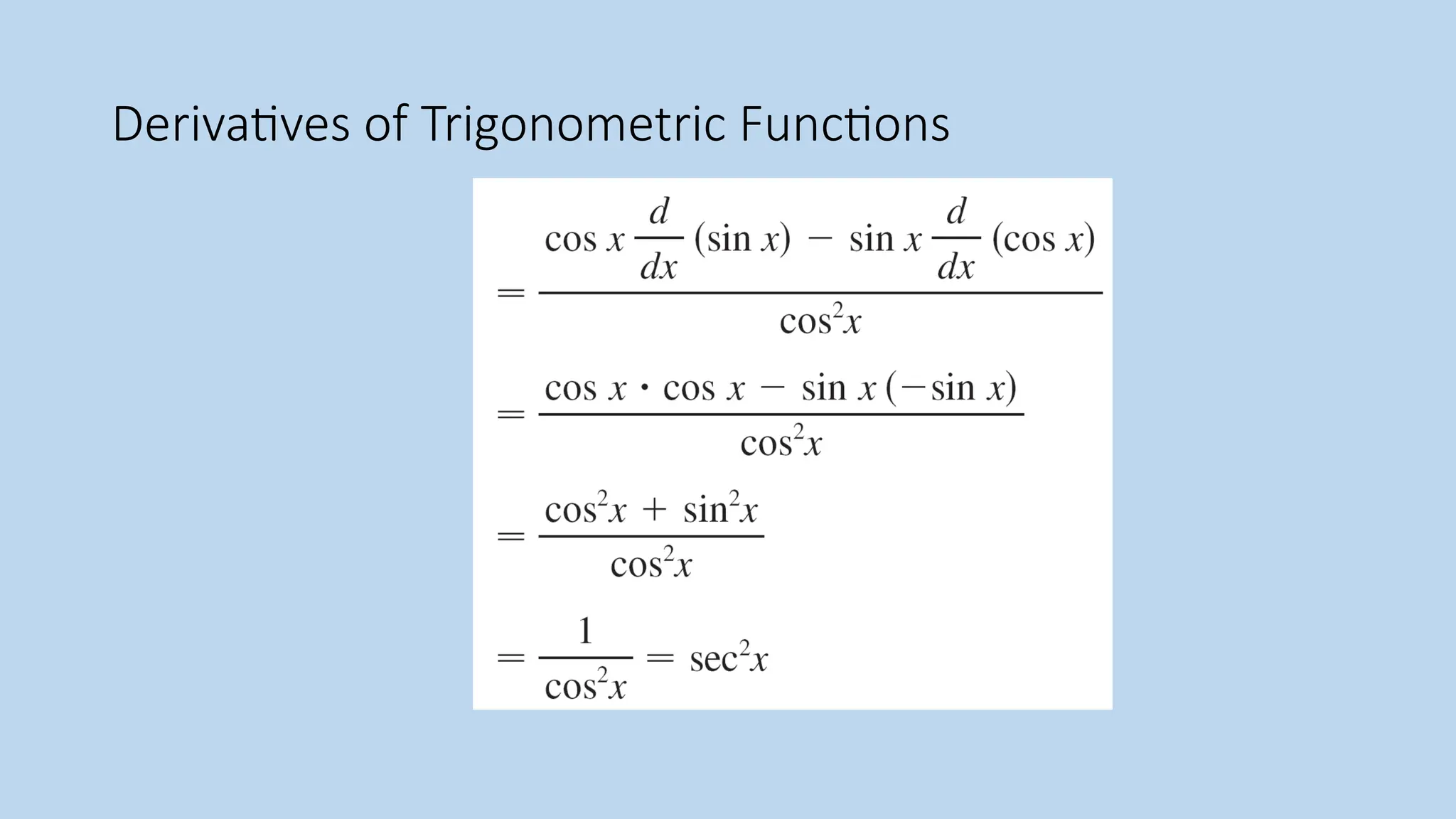 Derivatives of Trigonometric Functions
 
