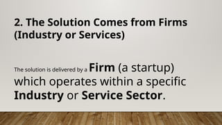 2. The Solution Comes from Firms
(Industry or Services)
The solution is delivered by a Firm (a startup)
which operates within a specific
Industry or Service Sector.
 
