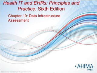 © 2017 American Health Information Management Association© 2017 American Health Information Management Association
Health IT and EHRs: Principles and
Practice, Sixth Edition
Chapter 10: Data Infrastructure
Assessment
 