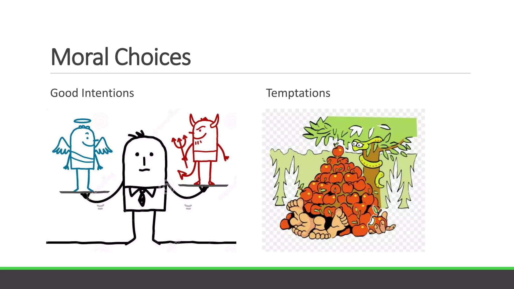 Moral Choices
Good Intentions Temptations
 