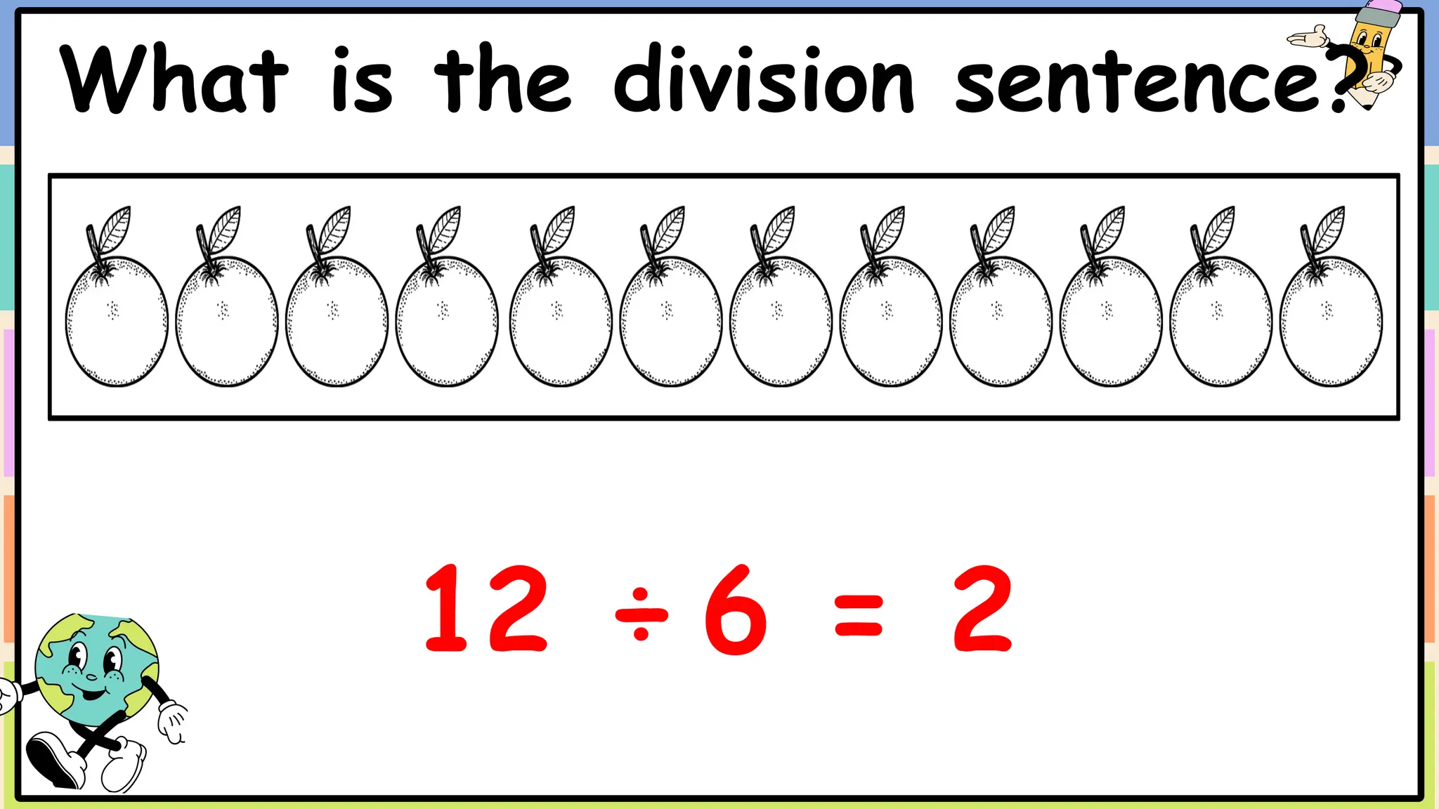 What is the division sentence?
12 ÷ 6 = 2
 