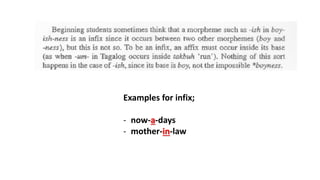 Examples for infix;
- now-a-days
- mother-in-law
 
