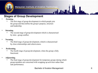 Malaysian Institute of Aviation Technology
Bachelor of Aviation Management 6
• Forming.
• The first stage of group develop...