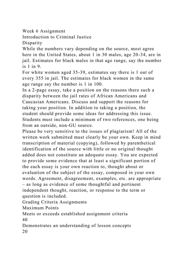 Week 6 AssignmentIntroduction To Criminal JusticeDisparityWhil docx week-6-assignmentintroduction-to-criminal-justicedisparitywhil-docx
