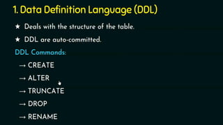 Database Management Systems, and the ddl and dml language and commands ...