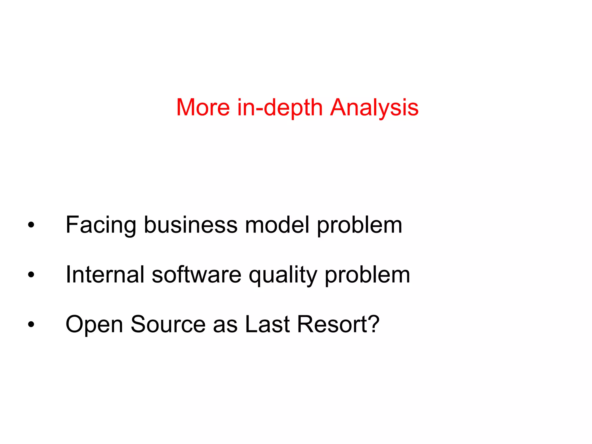 Facing business model problem Internal software quality problem Open Source as Last Resort? More in-depth Analysis 