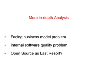 Facing business model problem Internal software quality problem Open Source as Last Resort? More in-depth Analysis 