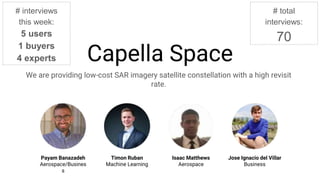 Capella Space
We are providing low-cost SAR imagery satellite constellation with a high revisit rate.
Payam Banazadeh
Aero...