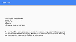 Team Info
The Narrative Mind team contains experts in software engineering, social media design, and
web-based information...