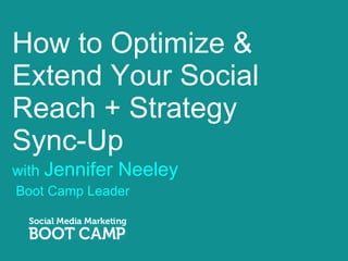 How to Optimize & Extend Your Social Reach + Strategy  Sync-Up  ,[object Object],[object Object]