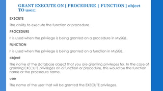 CREATE USER ANDPRIVILEGES - Advance Database 2nd Year | PPTX
